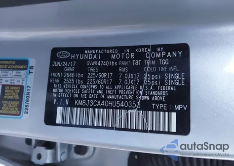 2017 Hyundai Tucson Se z USA, uszkodzony, nr VIN KM8J3CA40HU540351